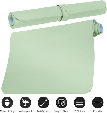Leather Desk Pad Protector,Non-Slip Mouse Pad,Laptop Desk Pad,Office Mouse Mat,Waterproof Leather Desk Blotter,Desk Writing Pad for Office and Home (M-Green,30"X14")